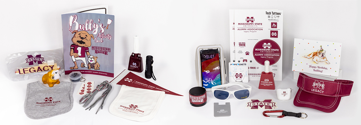 Various Mississippi State-themed items, including shirts, a mug, sunglasses, and other memorabilia, are displayed against a white background.